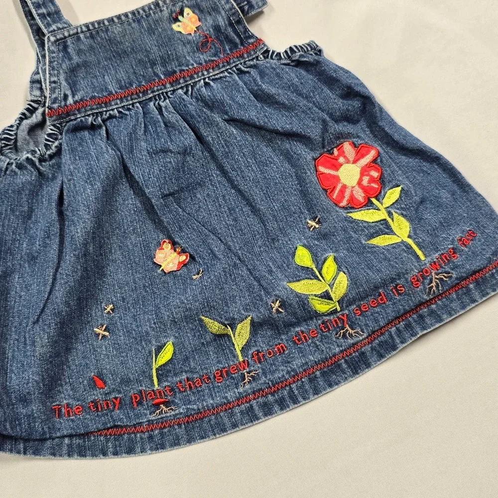 Carters Denim Overall Jean Dress Hungry Caterpillar Tiny Seed 3-6 m Y2K Denim